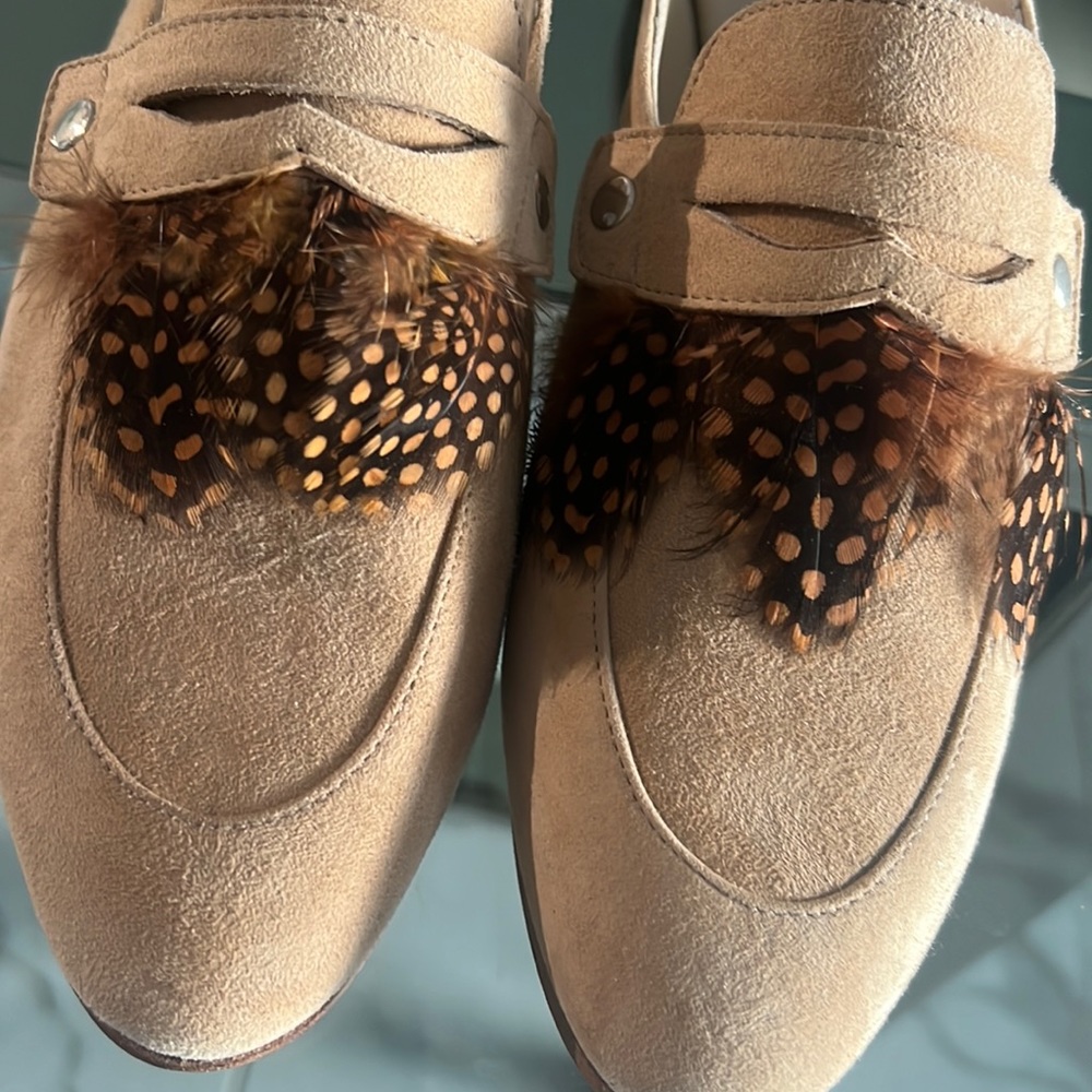 Quero Suede and Feather Slide Shoes (38)
